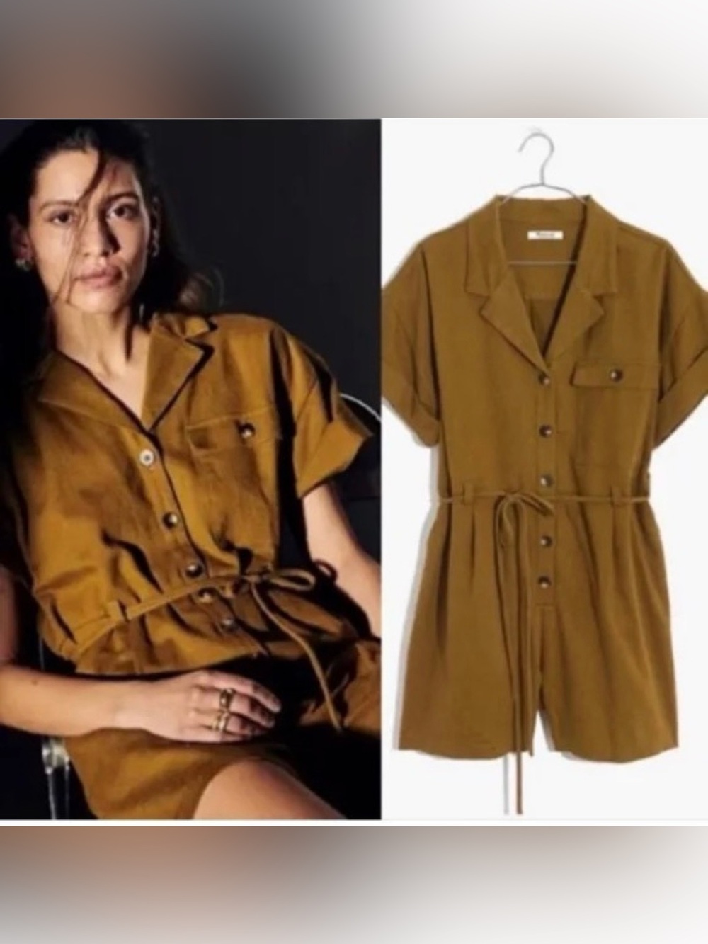 Madewell jumpsuit shorts utility olive green button front one piece women’s XS